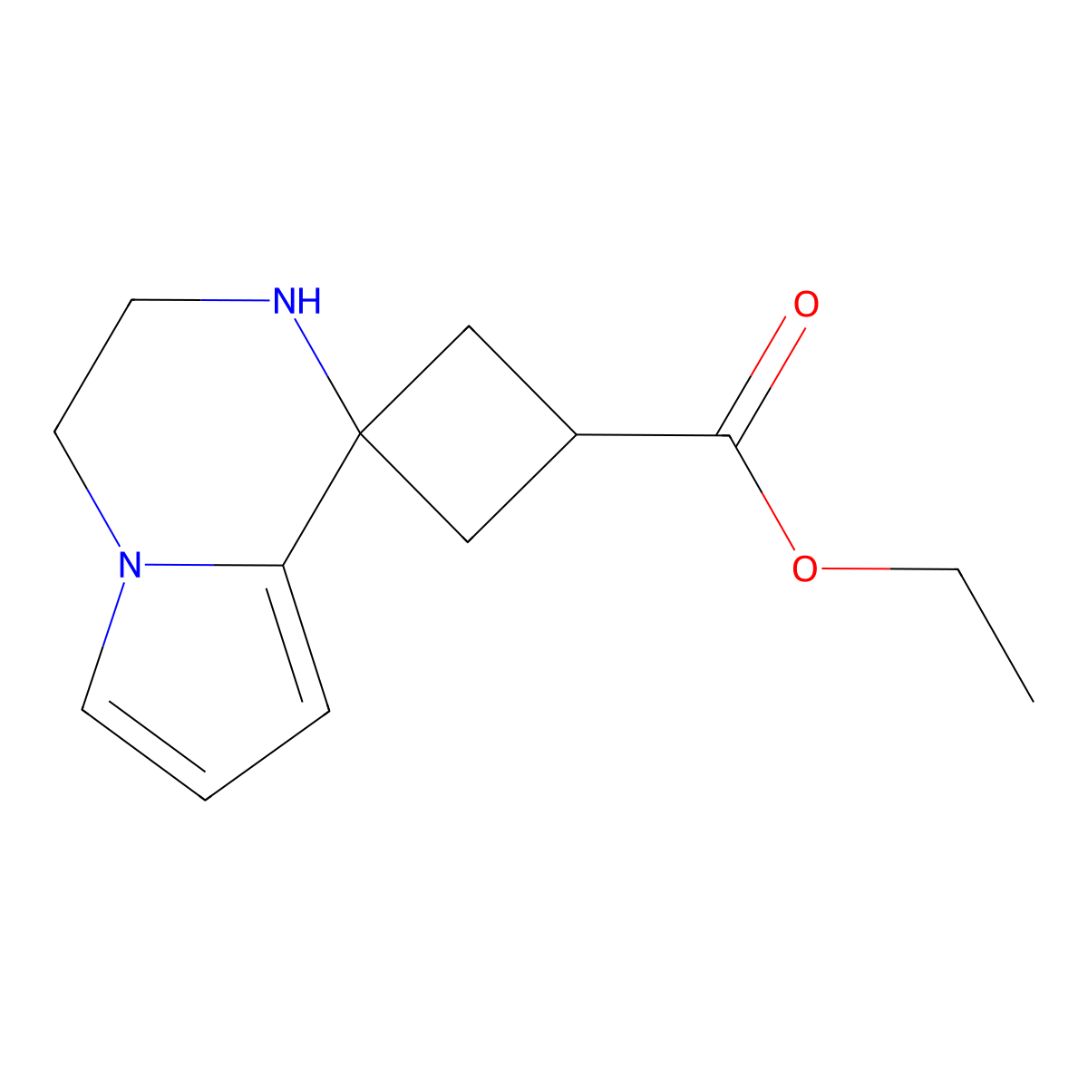 ethyl 3',4'-dihydro-2'H-spiro[cyclobutane-1,1'-pyrrolo[1,2-a]pyrazine]-3-carboxylate molecular structure, CAS 2287300-36-9