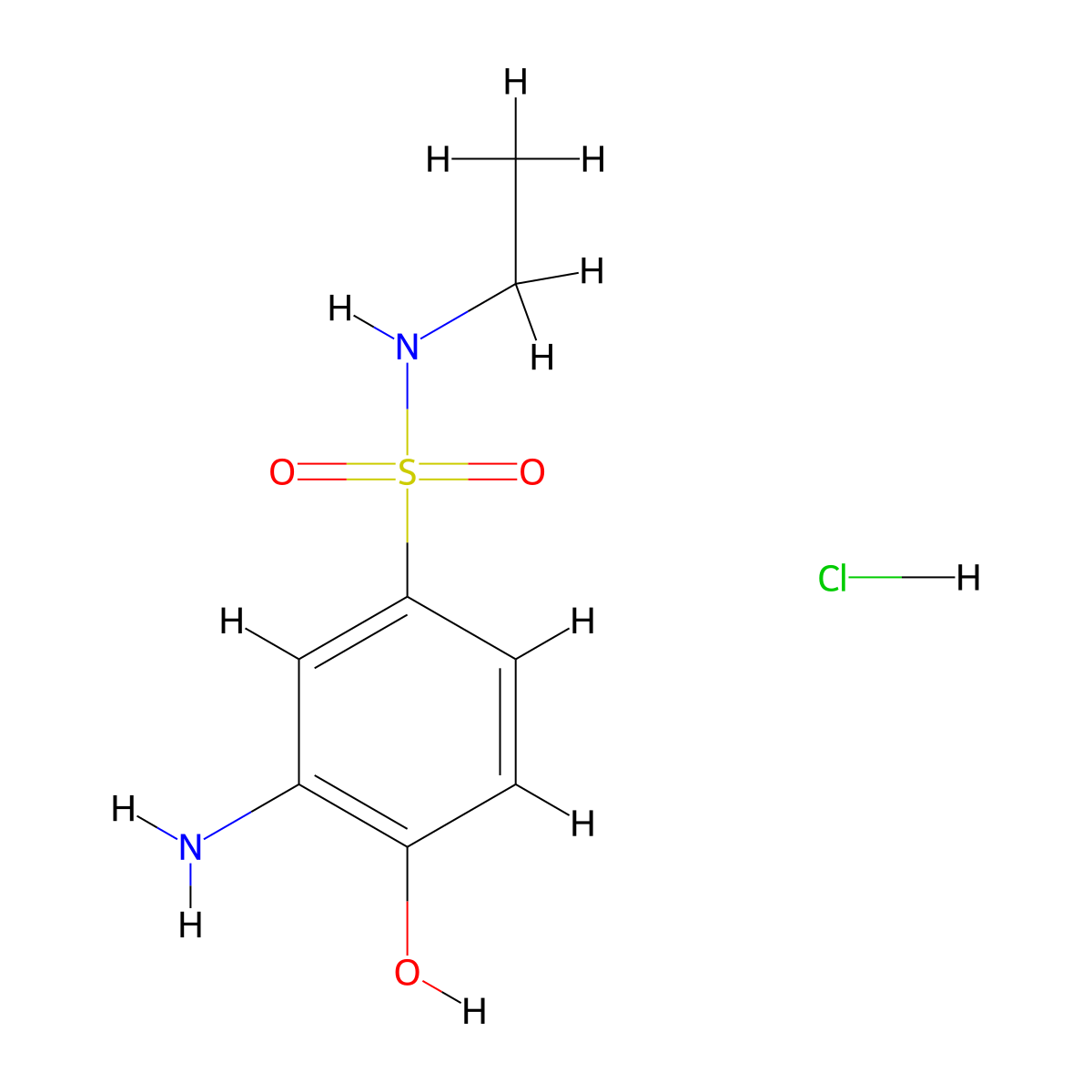 3-amino-N-ethyl-4-hydroxybenzene-1-sulfonamide hydrochloride molecular structure, CAS 2287300-97-2