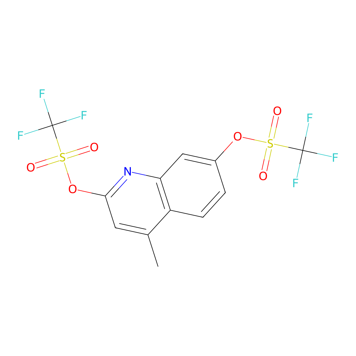 4-Methyl-7-(trifluoromethanesulfonyloxy)quinolin-2-yl trifluoromethanesulfonate molecular structure, CAS 2287301-29-3