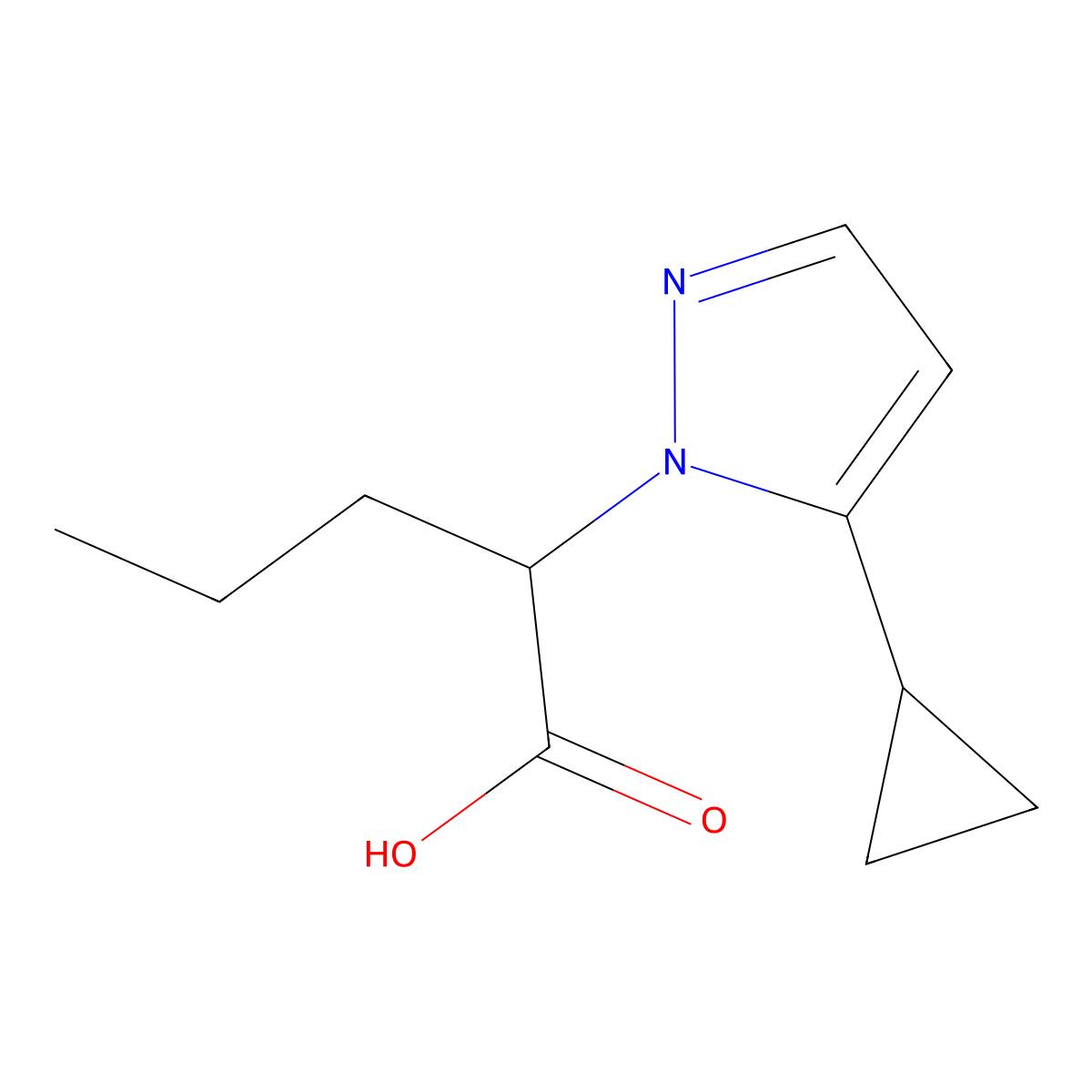 2-(5-cyclopropyl-1H-pyrazol-1-yl)pentanoic acid molecular structure, CAS 2287301-42-0