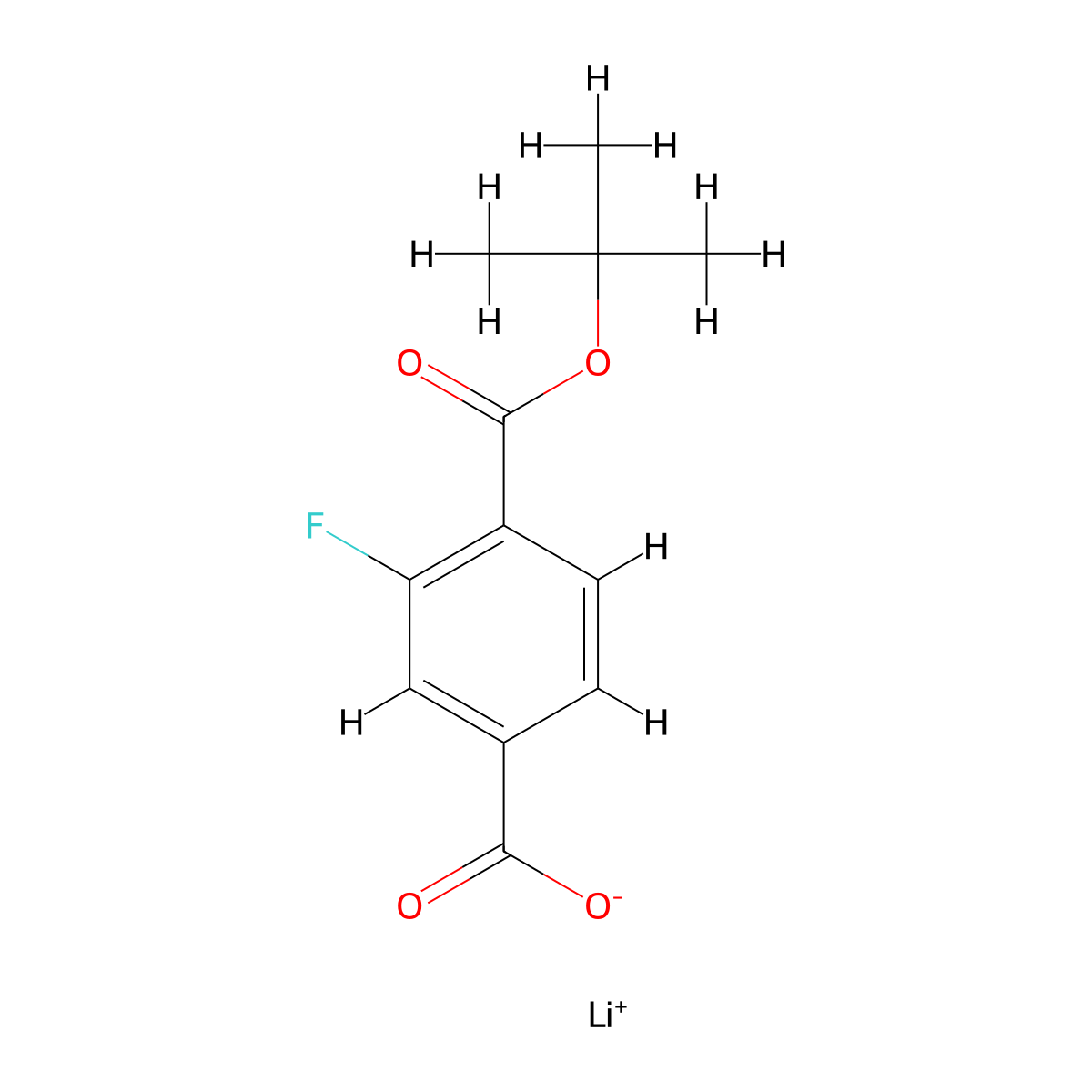 Lithium(1+)ion4-[(tert-butoxy)carbonyl]-3-fluorobenzoate molecular structure, CAS 2287301-58-8