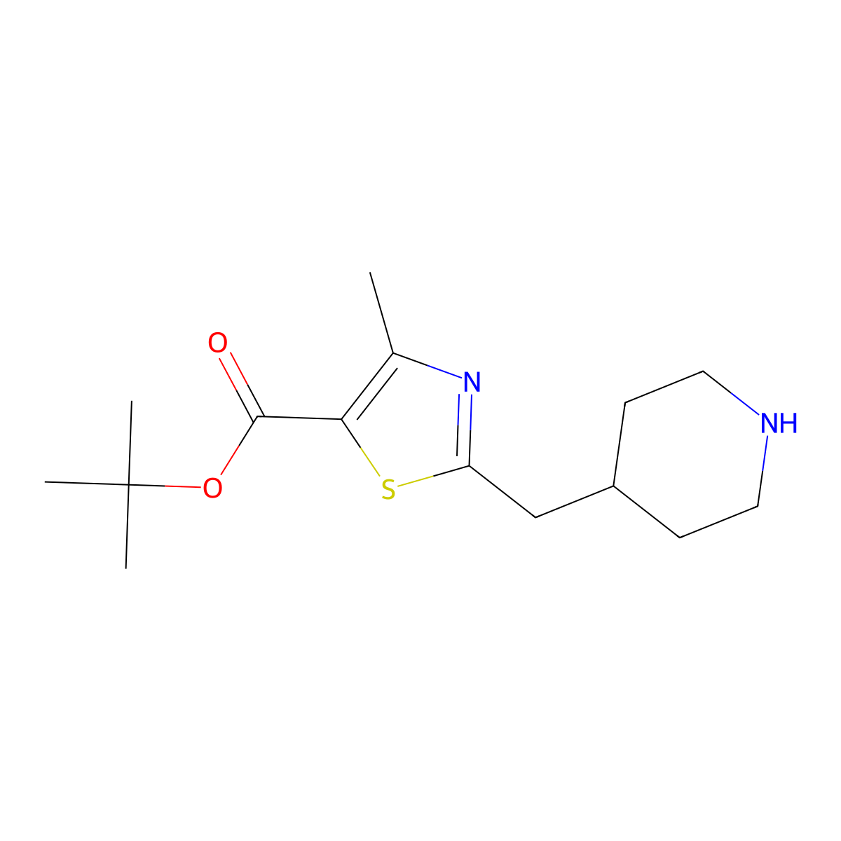 Tert-butyl 4-methyl-2-[(piperidin-4-yl)methyl]-1,3-thiazole-5-carboxylate molecular structure, CAS 2287301-75-9