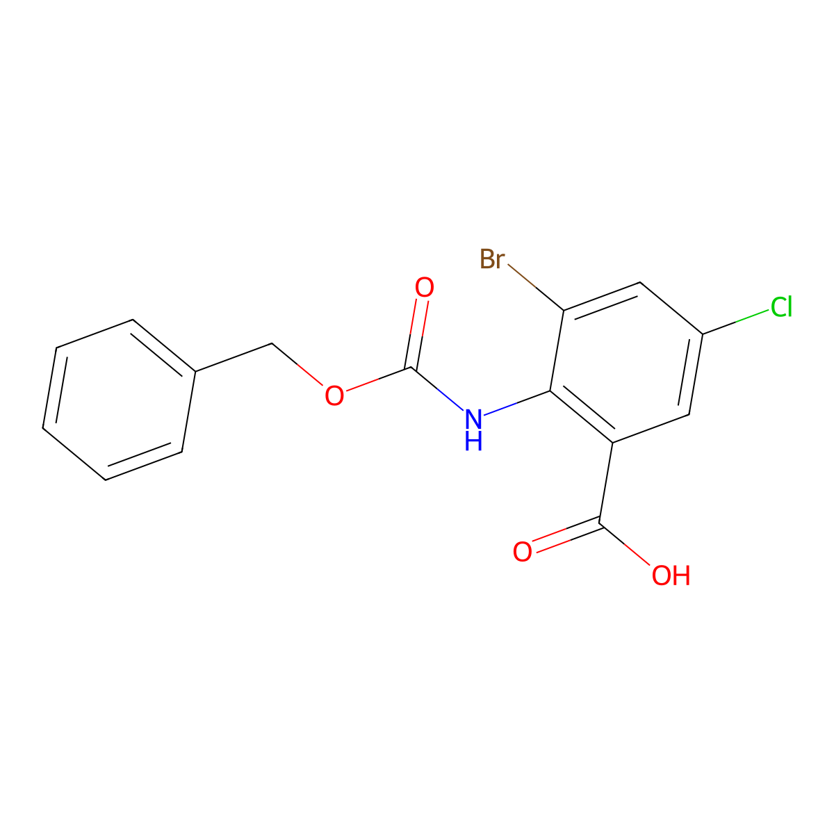 2-{[(Benzyloxy)carbonyl]amino}-3-bromo-5-chlorobenzoic acid molecular structure, CAS 2287301-77-1
