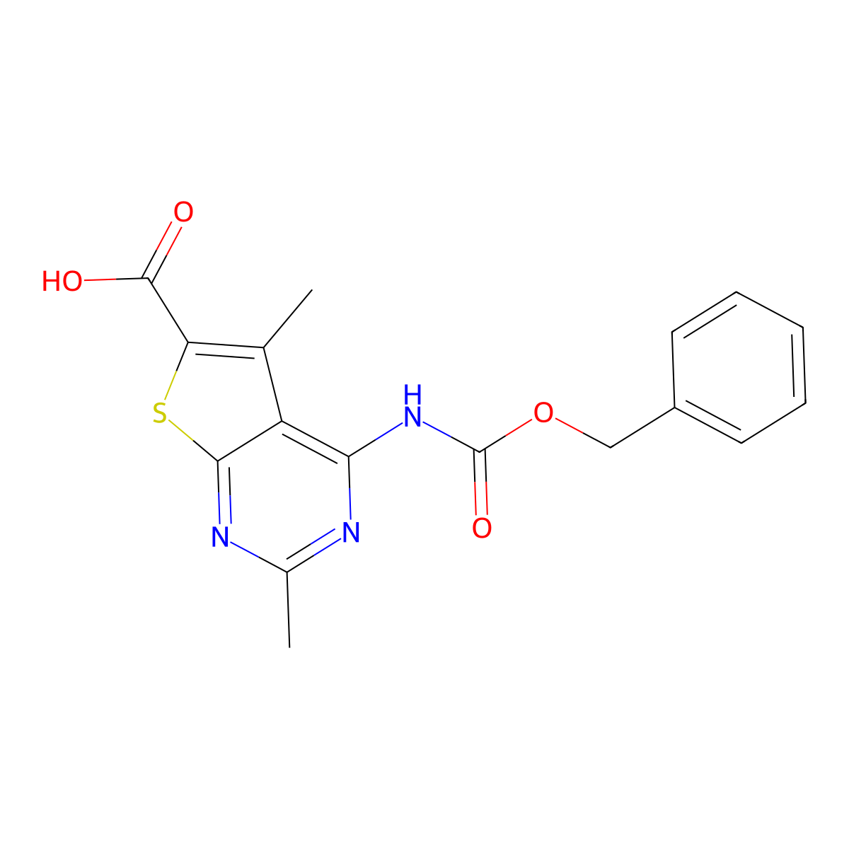 4-{[(Benzyloxy)carbonyl]amino}-2,5-dimethylthieno[2,3-d]pyrimidine-6-carboxylic acid molecular structure, CAS 2287301-81-7