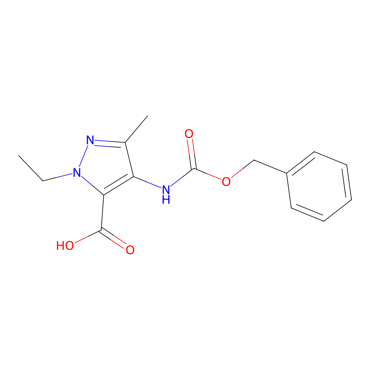 4-{[(benzyloxy)carbonyl]amino}-1-ethyl-3-methyl-1H-pyrazole-5-carboxylic acid molecular structure, CAS 2287301-84-0