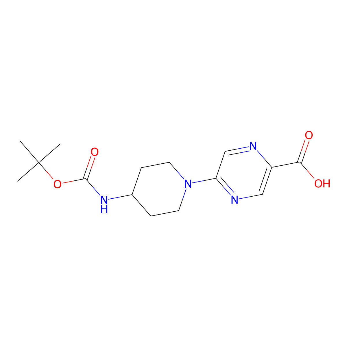 5-(4-{[(Tert-butoxy)carbonyl]amino}piperidin-1-yl)pyrazine-2-carboxylic acid molecular structure, CAS 2287302-51-4