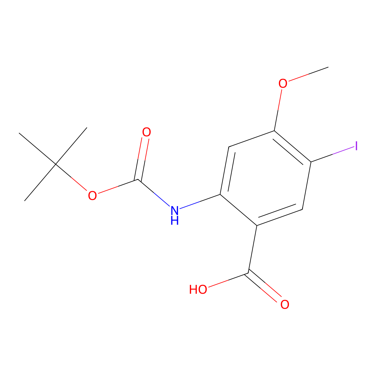 2-{[(Tert-butoxy)carbonyl]amino}-5-iodo-4-methoxybenzoic acid molecular structure, CAS 2287302-53-6