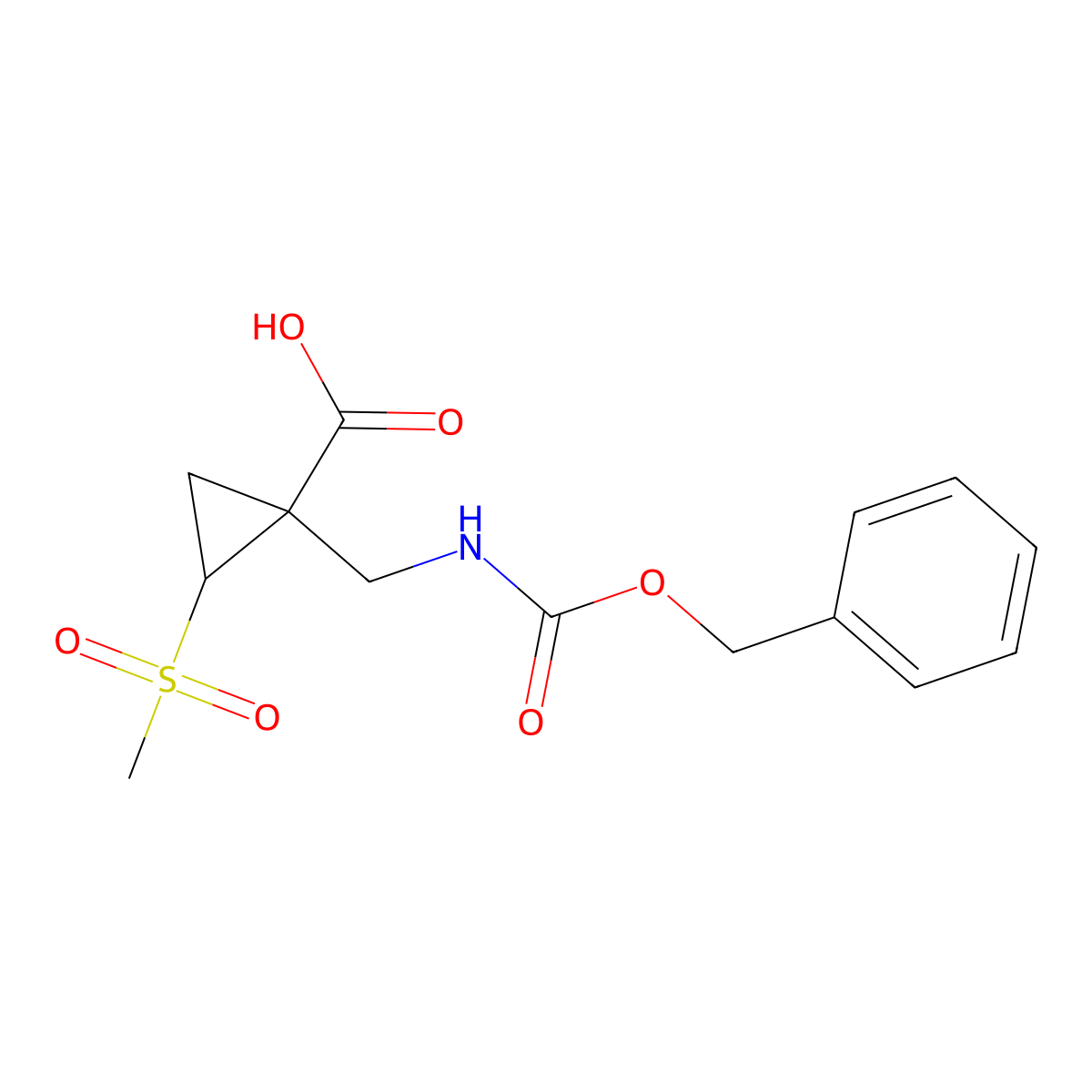 1-({[(Benzyloxy)carbonyl]amino}methyl)-2-methanesulfonylcyclopropane-1-carboxylic acid molecular structure, CAS 2287302-59-2