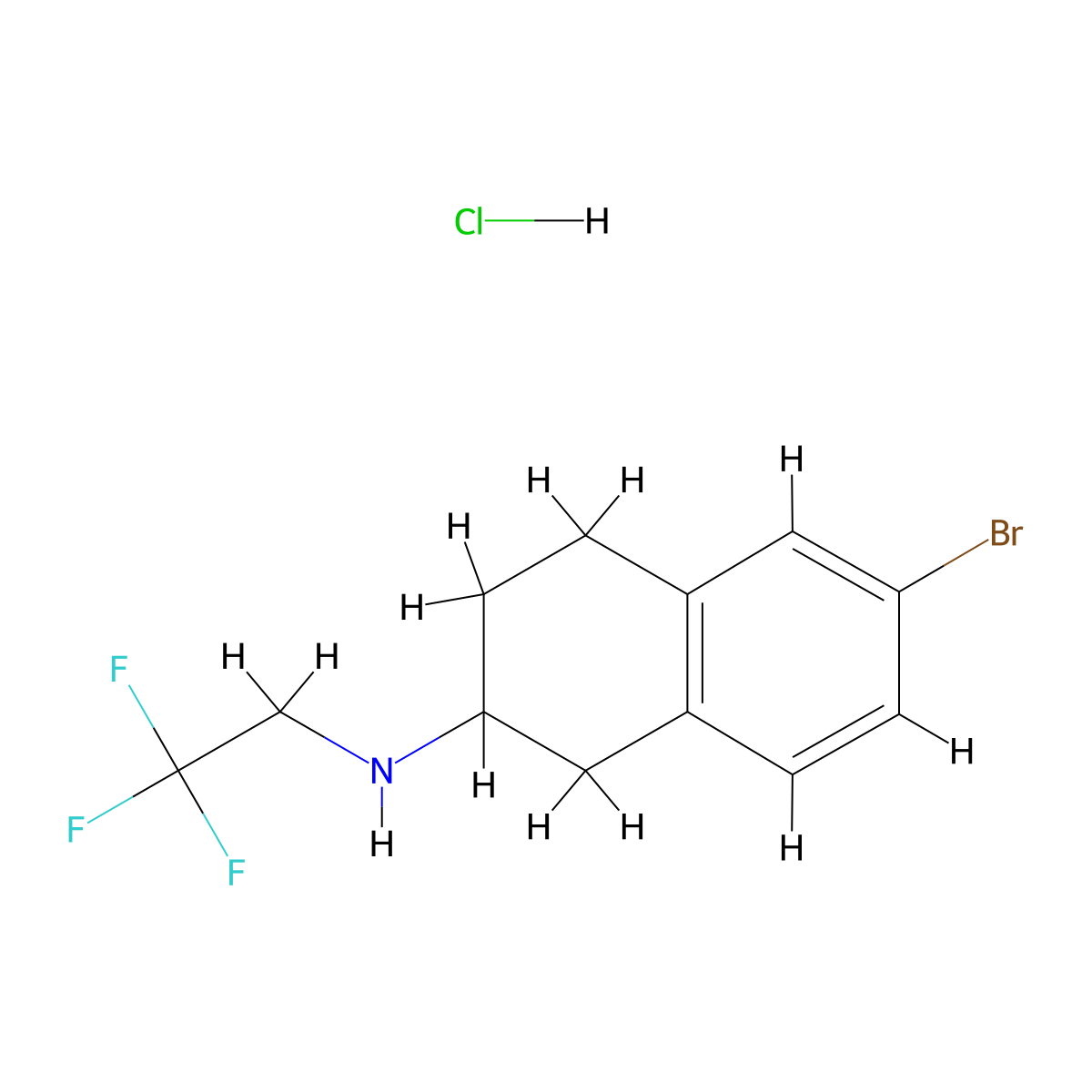 6-bromo-N-(2,2,2-trifluoroethyl)-1,2,3,4-tetrahydronaphthalen-2-amine hydrochloride molecular structure, CAS 2287302-64-9