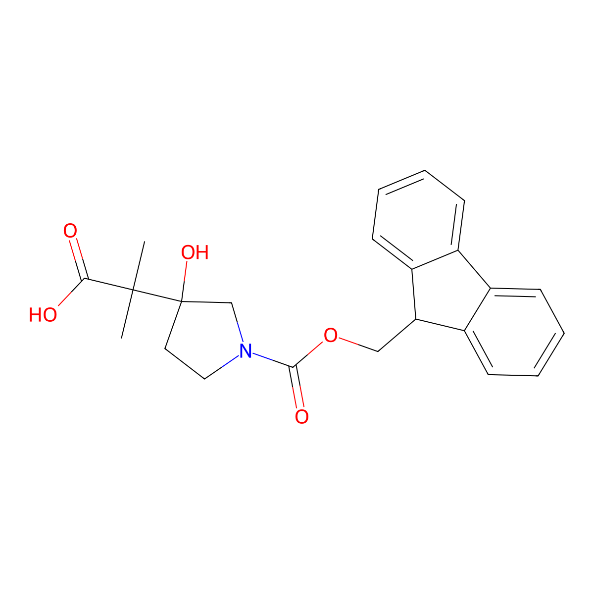 2-(1-{[(9H-fluoren-9-yl)methoxy]carbonyl}-3-hydroxypyrrolidin-3-yl)-2-methylpropanoic acid molecular structure, CAS 2287310-11-4