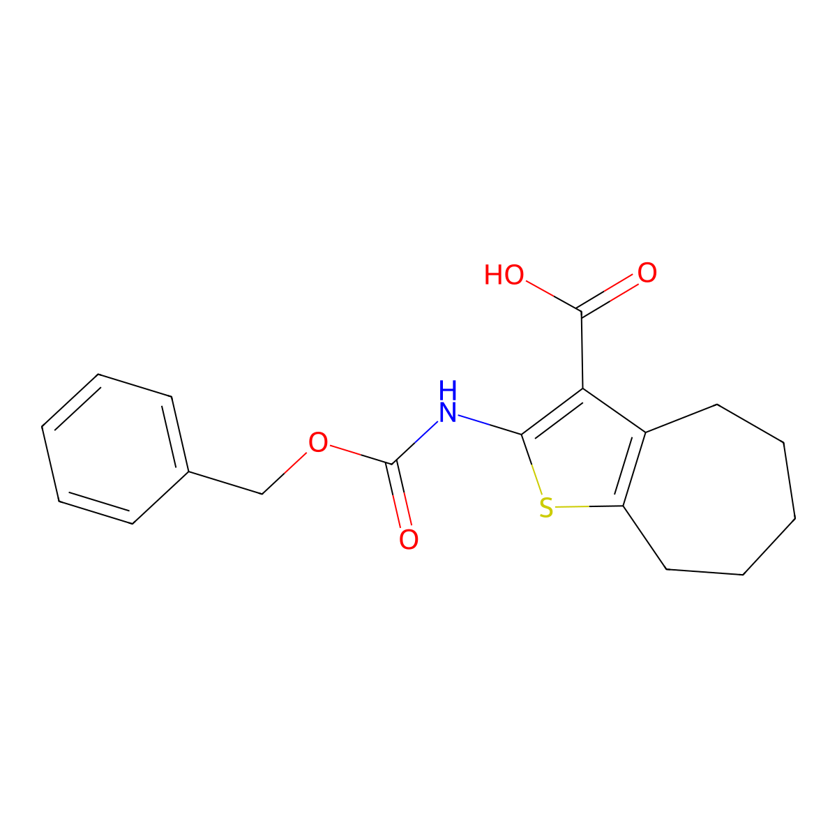 2-{[(benzyloxy)carbonyl]amino}-4H,5H,6H,7H,8H-cyclohepta[b]thiophene-3-carboxylic acid molecular structure, CAS 2287310-17-0