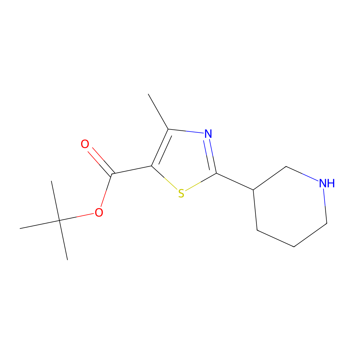 Tert-butyl 4-methyl-2-(piperidin-3-yl)-1,3-thiazole-5-carboxylate molecular structure, CAS 2287310-48-7