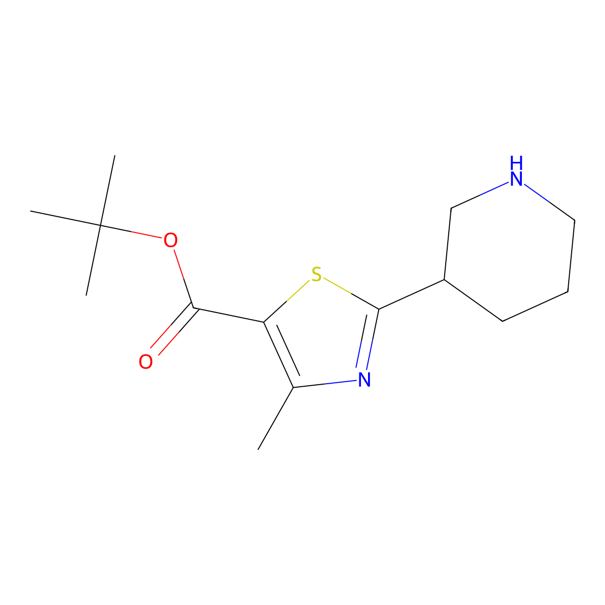Tert-butyl 4-methyl-2-(piperidin-3-yl)-1,3-thiazole-5-carboxylate molecular structure, CAS 2287310-48-7