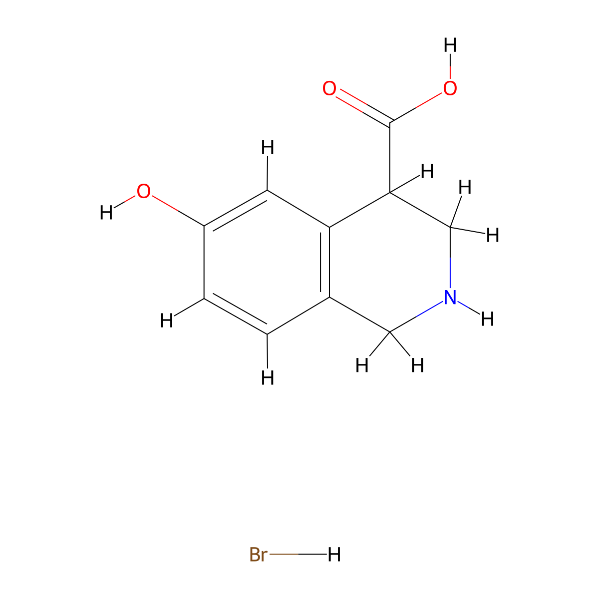 6-Hydroxy-1,2,3,4-tetrahydroisoquinoline-4-carboxylic acid hydrobromide molecular structure, CAS 2287310-58-9