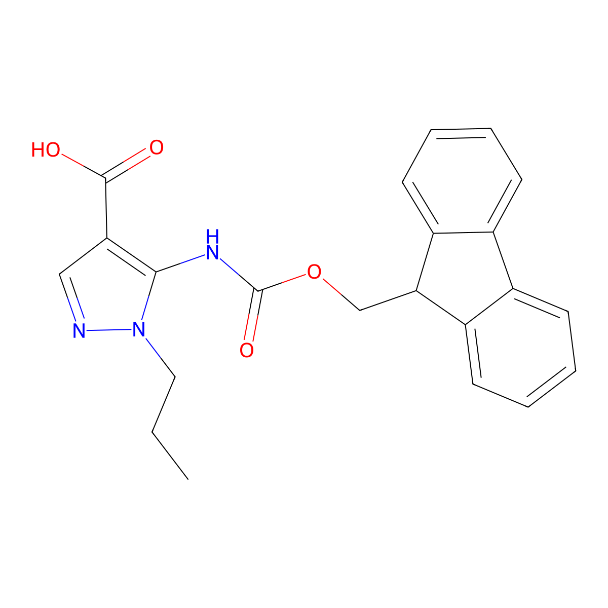 5-({[(9H-fluoren-9-yl)methoxy]carbonyl}amino)-1-propyl-1H-pyrazole-4-carboxylic acid molecular structure, CAS 2287310-83-0