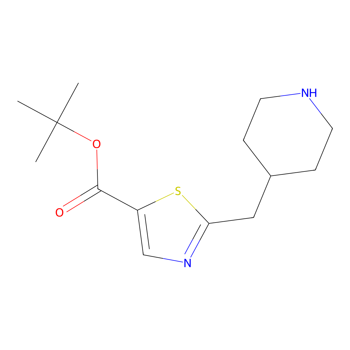 Tert-butyl 2-[(piperidin-4-yl)methyl]-1,3-thiazole-5-carboxylate molecular structure, CAS 2287310-95-4