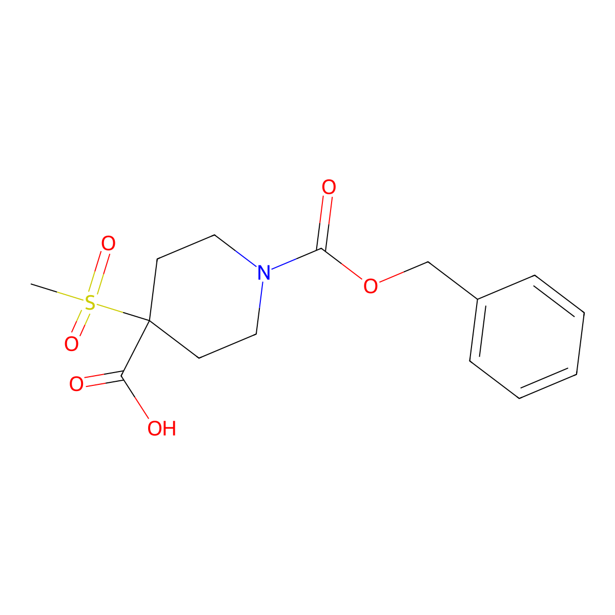 1-[(Benzyloxy)carbonyl]-4-methanesulfonylpiperidine-4-carboxylic acid molecular structure, CAS 2287311-02-6