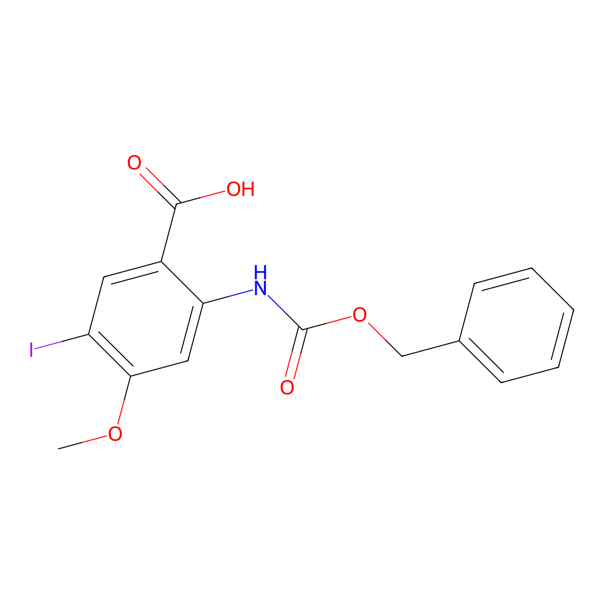 2-{[(Benzyloxy)carbonyl]amino}-5-iodo-4-methoxybenzoic acid molecular structure, CAS 2287311-59-3