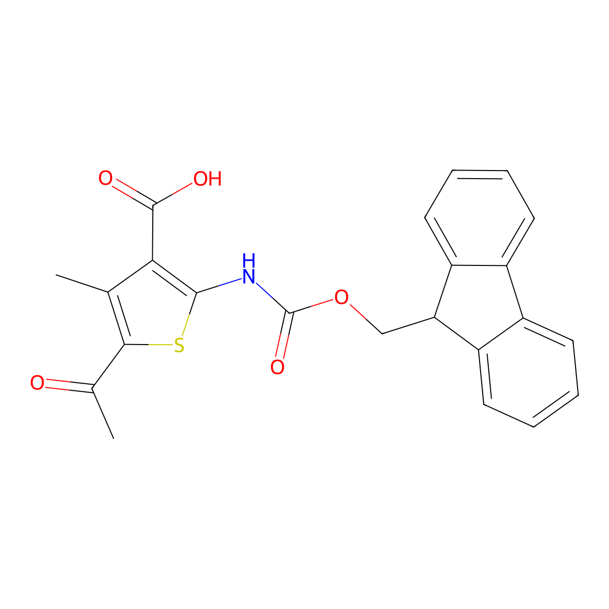 5-acetyl-2-({[(9H-fluoren-9-yl)methoxy]carbonyl}amino)-4-methylthiophene-3-carboxylic acid molecular structure, CAS 2287311-99-1