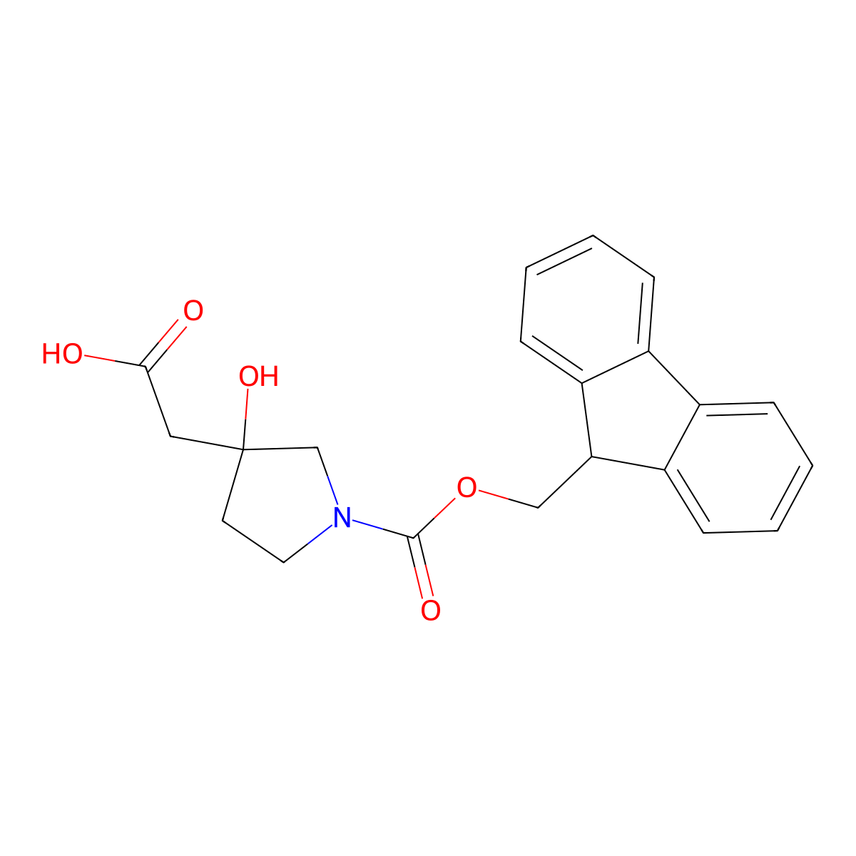 2-(1-(((9H-fluoren-9-yl)methoxy)carbonyl)-3-hydroxypyrrolidin-3-yl)acetic acid molecular structure, CAS 2287312-07-4