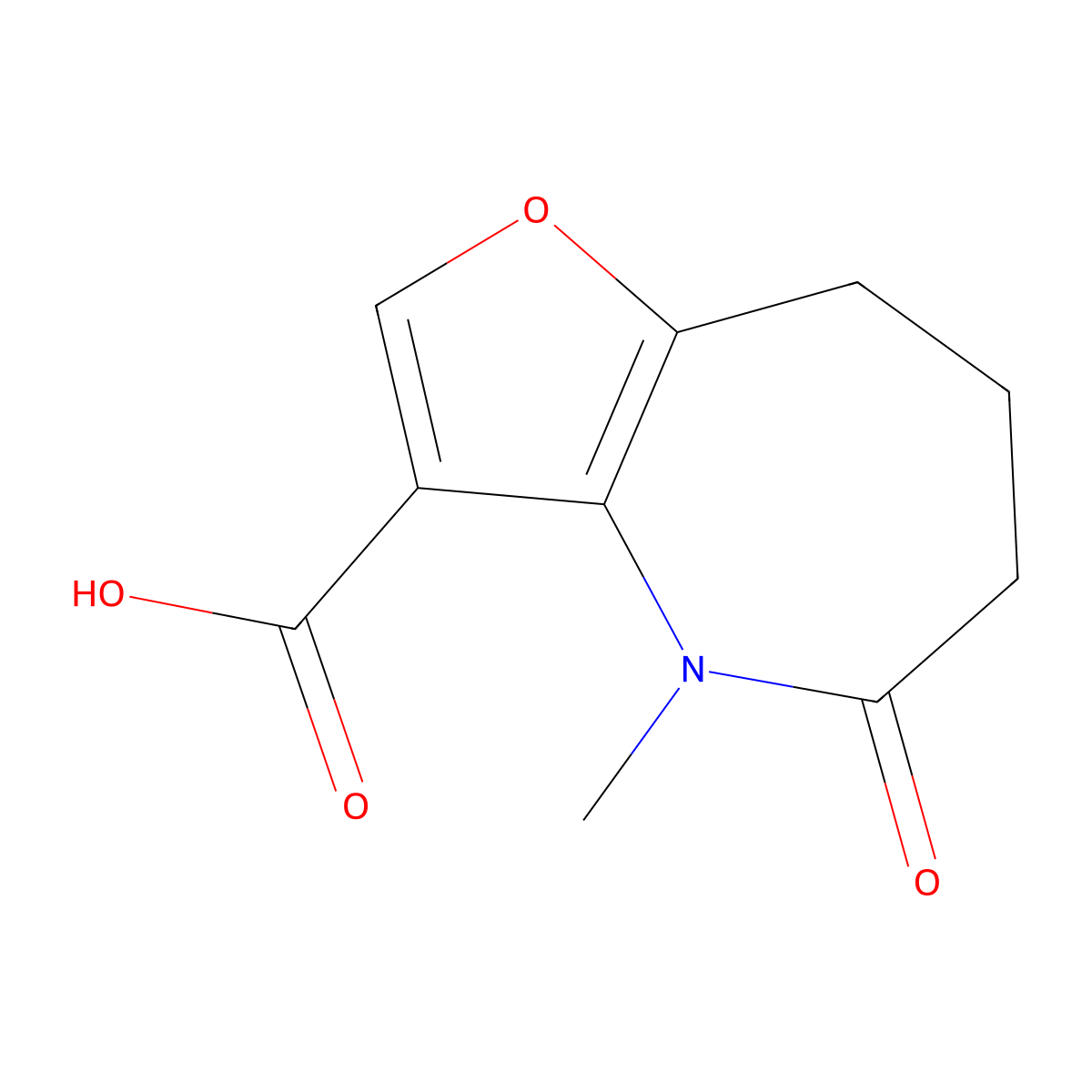 4-methyl-5-oxo-4H,5H,6H,7H,8H-furo[3,2-b]azepine-3-carboxylic acid molecular structure, CAS 2287312-92-7