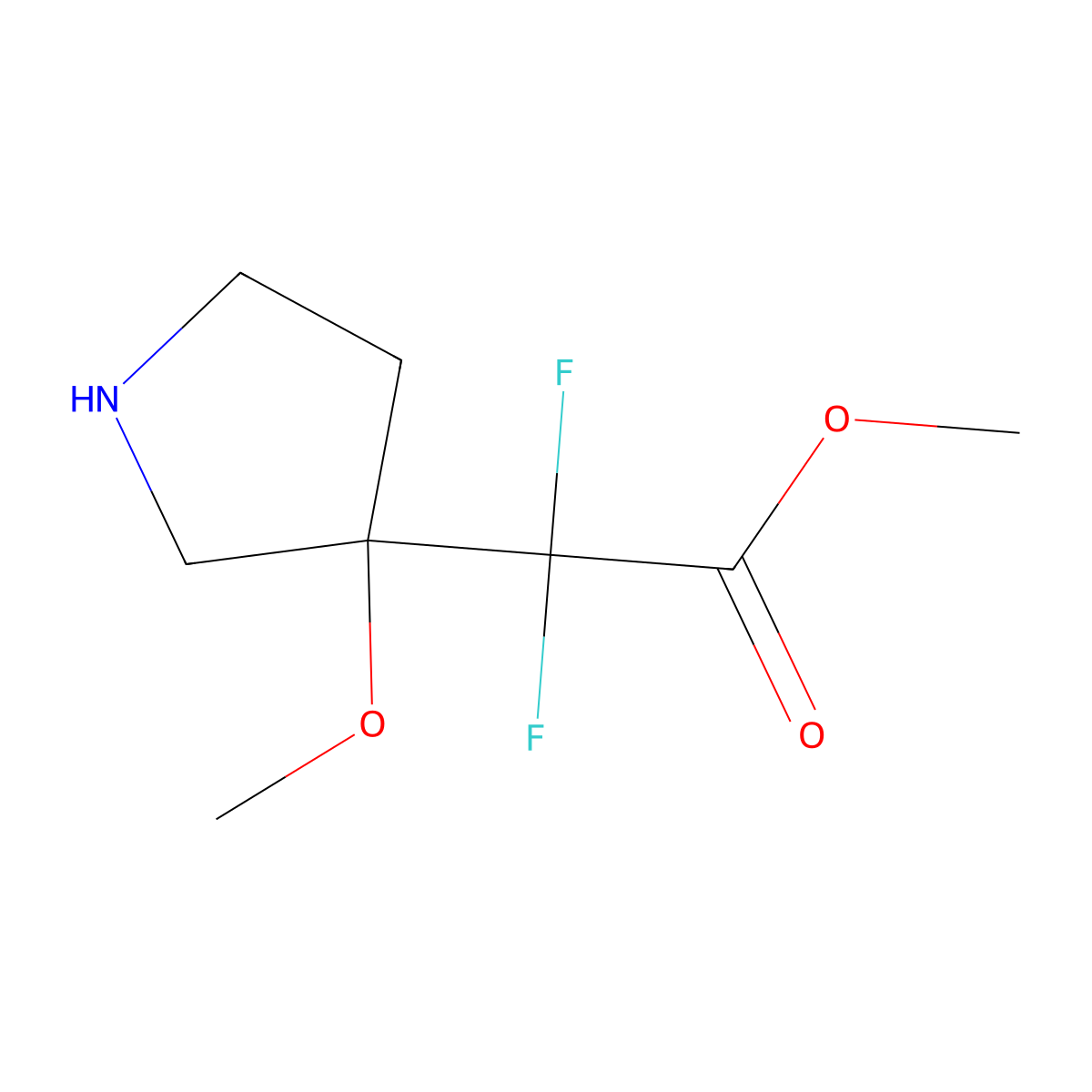 Methyl 2,2-difluoro-2-(3-methoxypyrrolidin-3-yl)acetate molecular structure, CAS 2287313-41-9