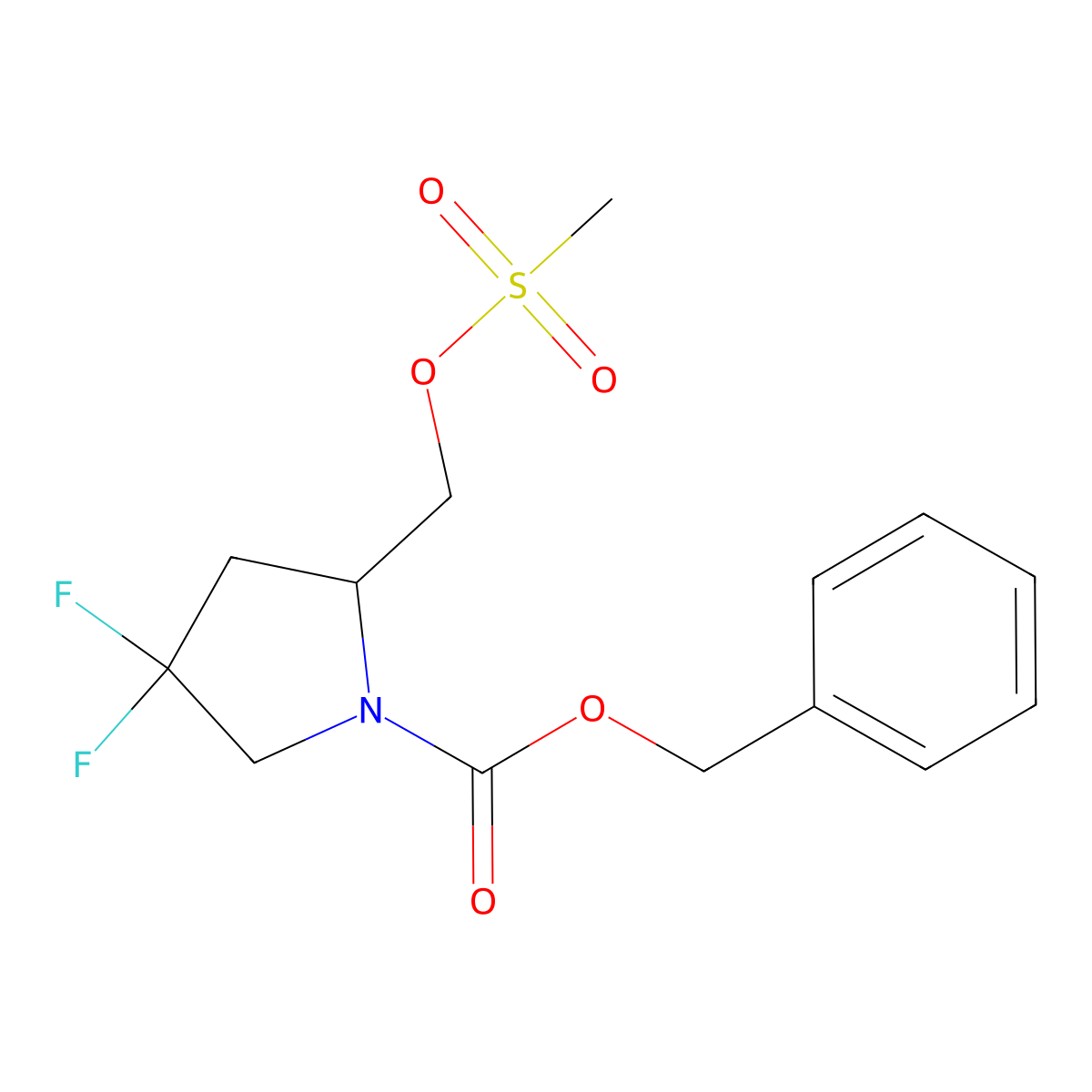 Benzyl4,4-difluoro-2-[(methanesulfonyloxy)methyl]pyrrolidine-1-carboxylate molecular structure, CAS 2287313-72-6