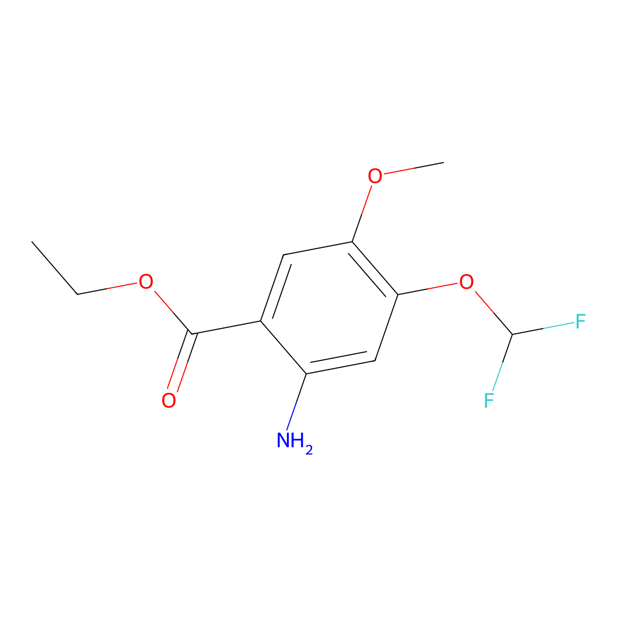 Ethyl 2-amino-4-(difluoromethoxy)-5-methoxybenzoate molecular structure, CAS 2287314-17-2