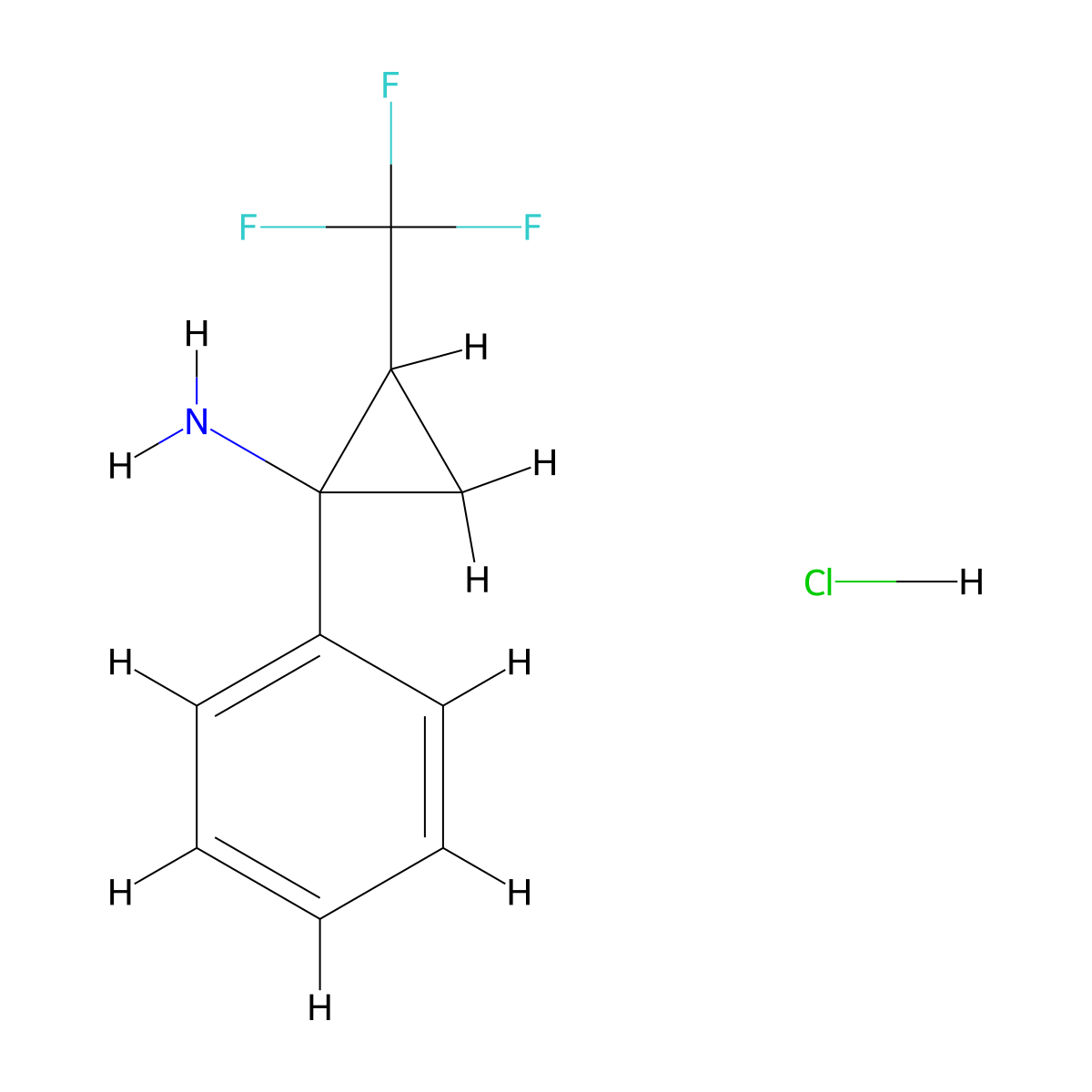 1-Phenyl-2-(trifluoromethyl)cyclopropan-1-amine hydrochloride molecular structure, CAS 2287314-27-4