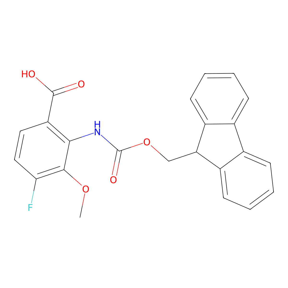 2-({[(9H-fluoren-9-yl)methoxy]carbonyl}amino)-4-fluoro-3-methoxybenzoic acid molecular structure, CAS 2287314-38-7