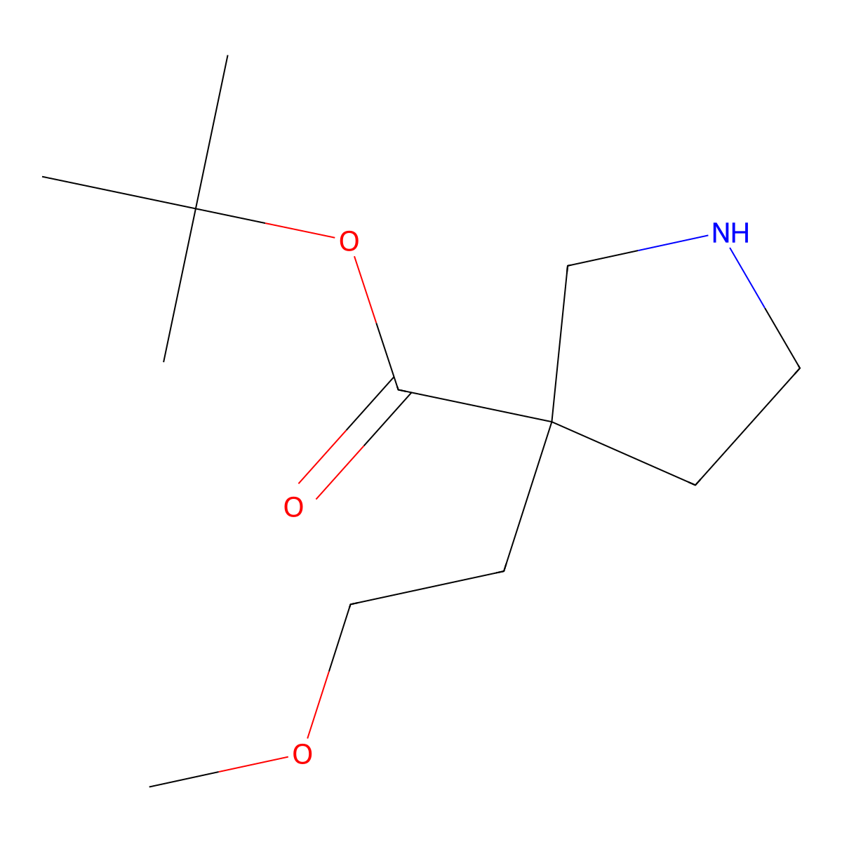 Tert-butyl 3-(2-methoxyethyl)pyrrolidine-3-carboxylate molecular structure, CAS 2287314-45-6