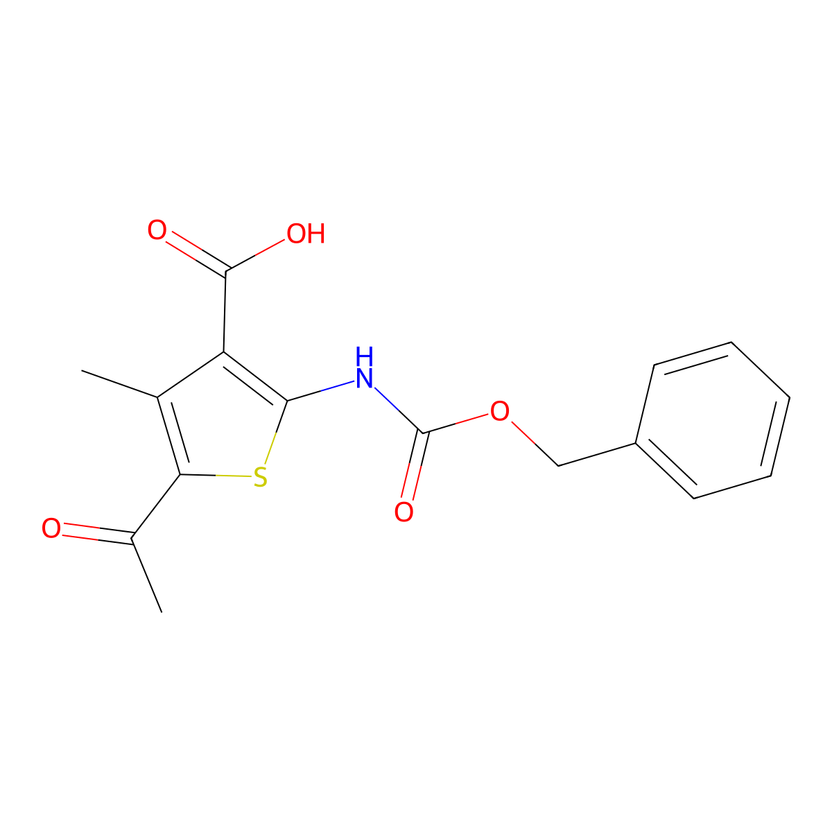 5-Acetyl-2-{[(benzyloxy)carbonyl]amino}-4-methylthiophene-3-carboxylic acid molecular structure, CAS 2287315-11-9