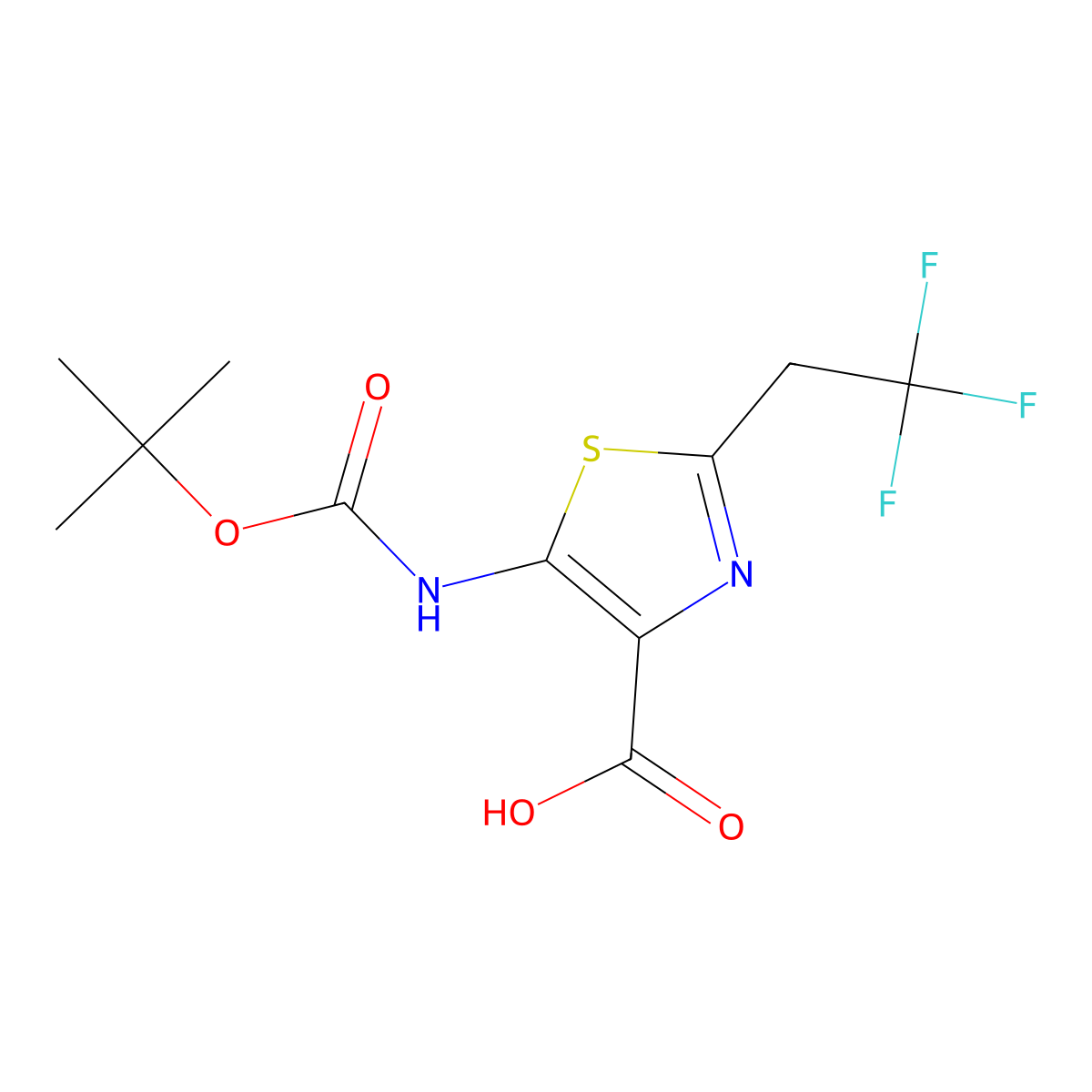 5-{[(Tert-butoxy)carbonyl]amino}-2-(2,2,2-trifluoroethyl)-1,3-thiazole-4-carboxylic acid molecular structure, CAS 2287315-22-2