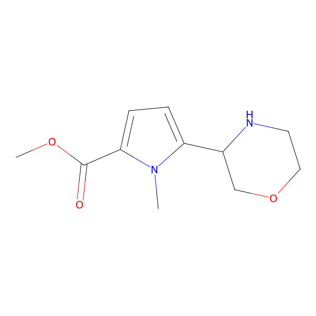 methyl 1-methyl-5-(morpholin-3-yl)-1H-pyrrole-2-carboxylate molecular structure, CAS 2287315-30-2