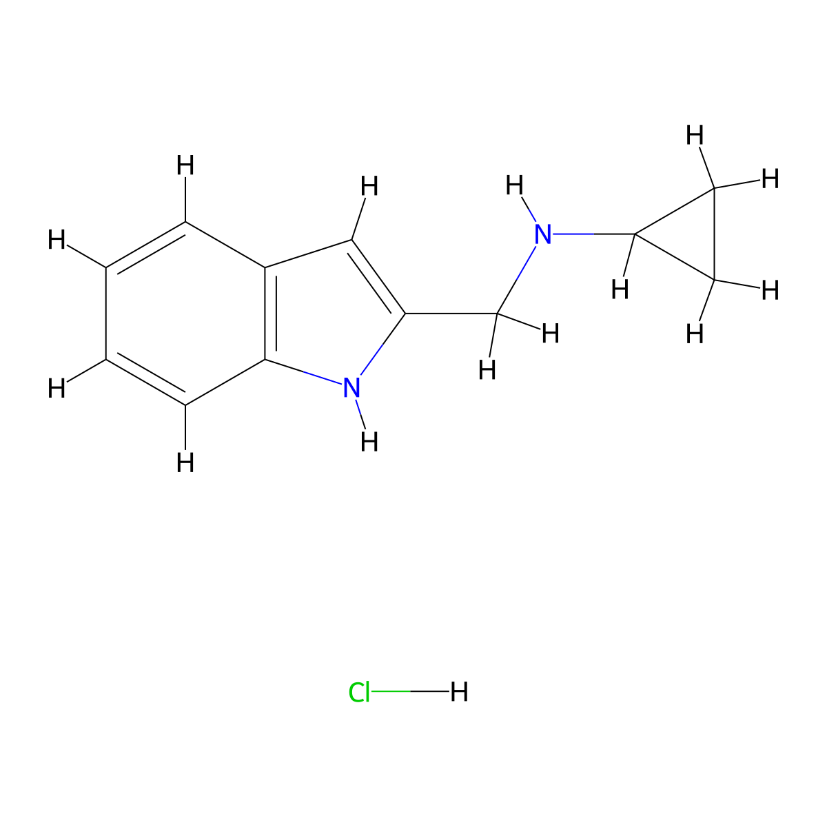 N-((1H-indol-2-yl)methyl)cyclopropanamine hydrochloride molecular structure, CAS 2287315-98-2