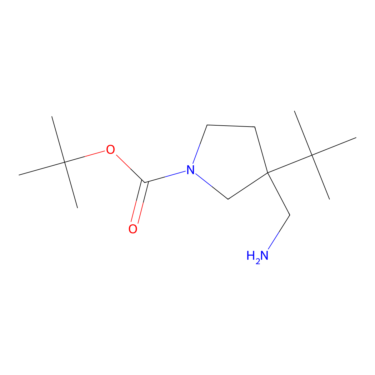Tert-butyl 3-(aminomethyl)-3-tert-butylpyrrolidine-1-carboxylate molecular structure, CAS 2287316-08-7