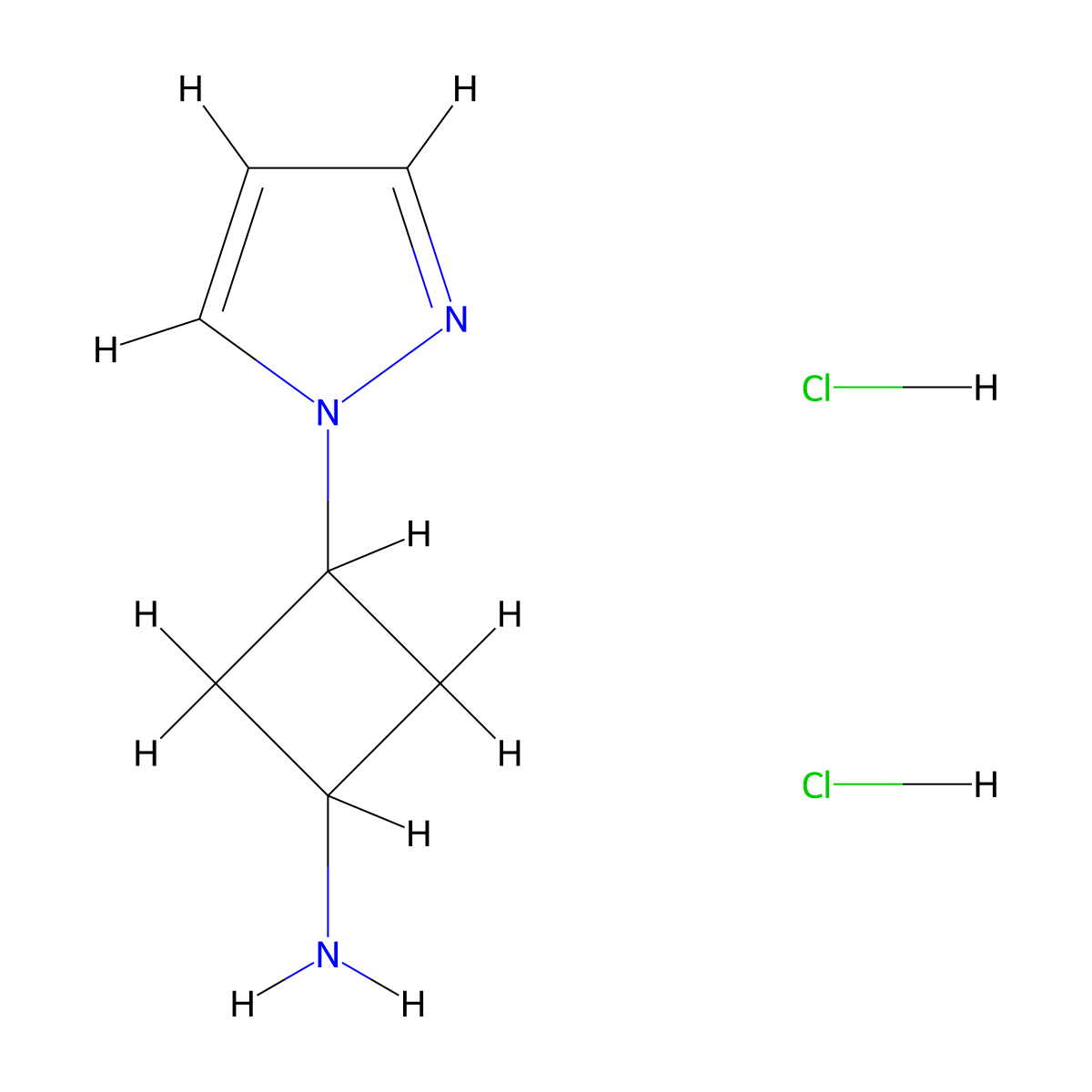 3-(1H-pyrazol-1-yl)cyclobutan-1-amine dihydrochloride molecular structure, CAS 2287316-21-4