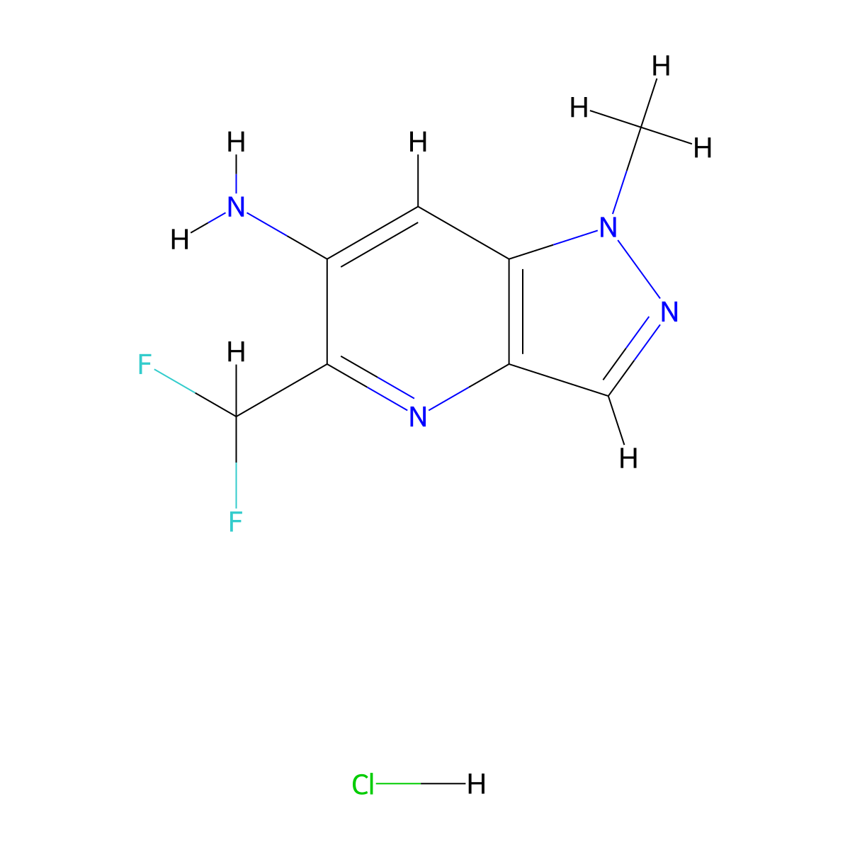 5-(difluoromethyl)-1-methyl-1H-pyrazolo(4,3-b)pyridin-6-amine hydrochloride molecular structure, CAS 2287316-28-1