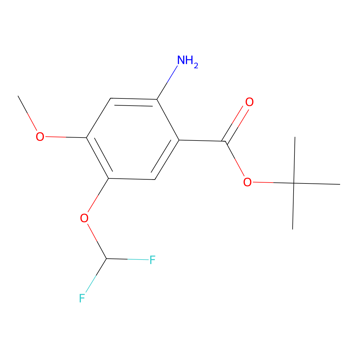 Tert-butyl 2-amino-5-(difluoromethoxy)-4-methoxybenzoate molecular structure, CAS 2287316-30-5