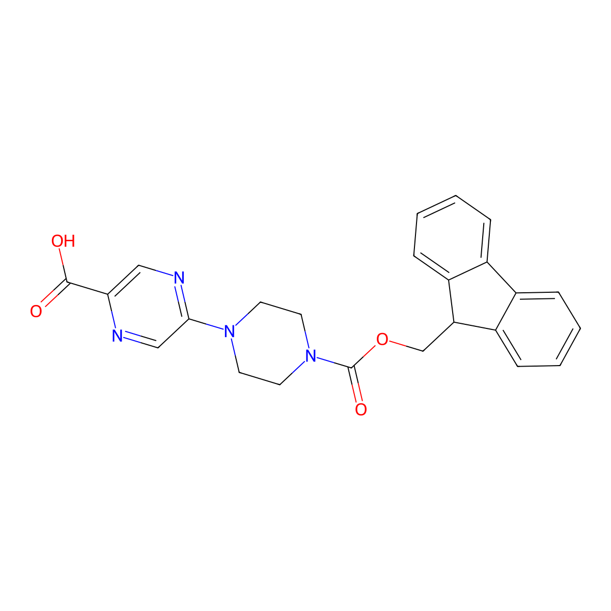 5-(4-{[(9H-fluoren-9-yl)methoxy]carbonyl}piperazin-1-yl)pyrazine-2-carboxylic acid molecular structure, CAS 2287316-71-4