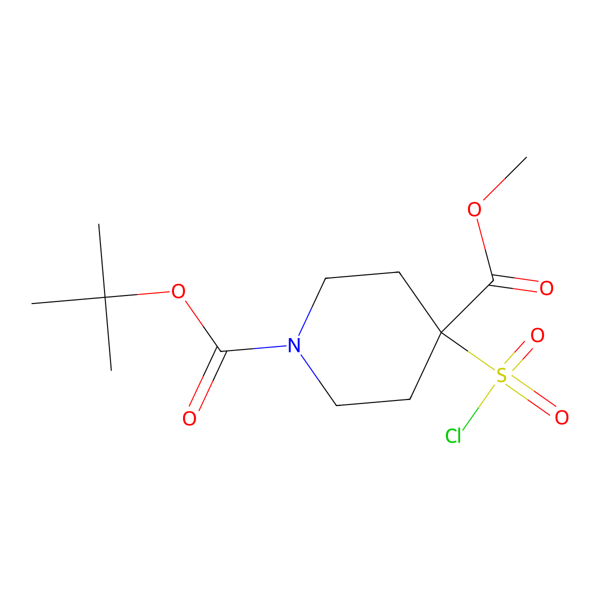 1-Tert-butyl4-methyl4-(chlorosulfonyl)piperidine-1,4-dicarboxylate molecular structure, CAS 2287316-75-8