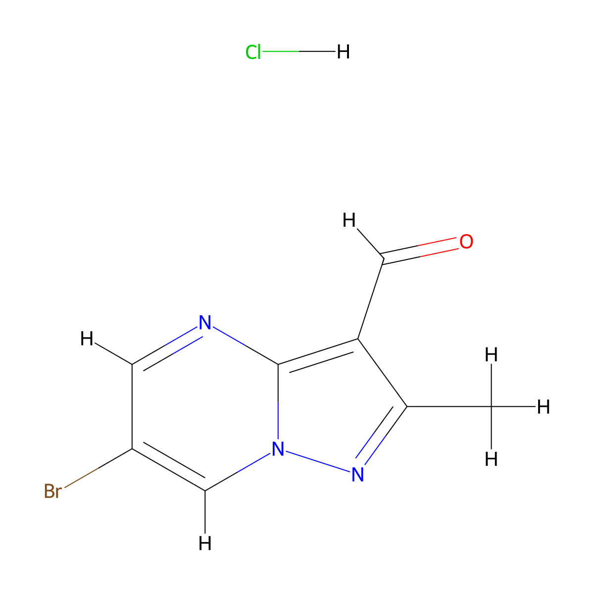 6-Bromo-2-methylpyrazolo(1,5-a)pyrimidine-3-carbaldehyde hydrochloride molecular structure, CAS 2287316-89-4