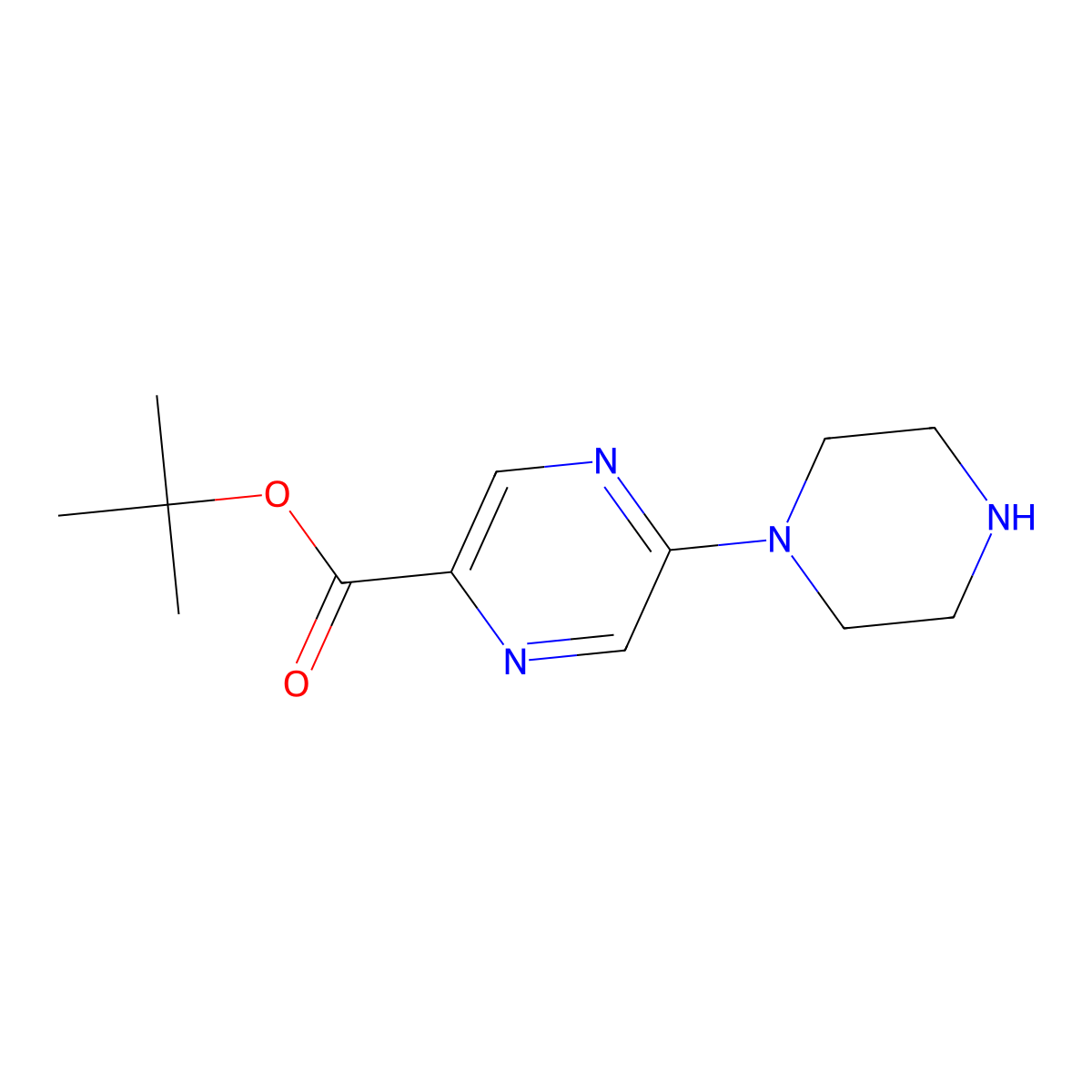 Tert-butyl 5-(piperazin-1-yl)pyrazine-2-carboxylate molecular structure, CAS 2287317-63-7