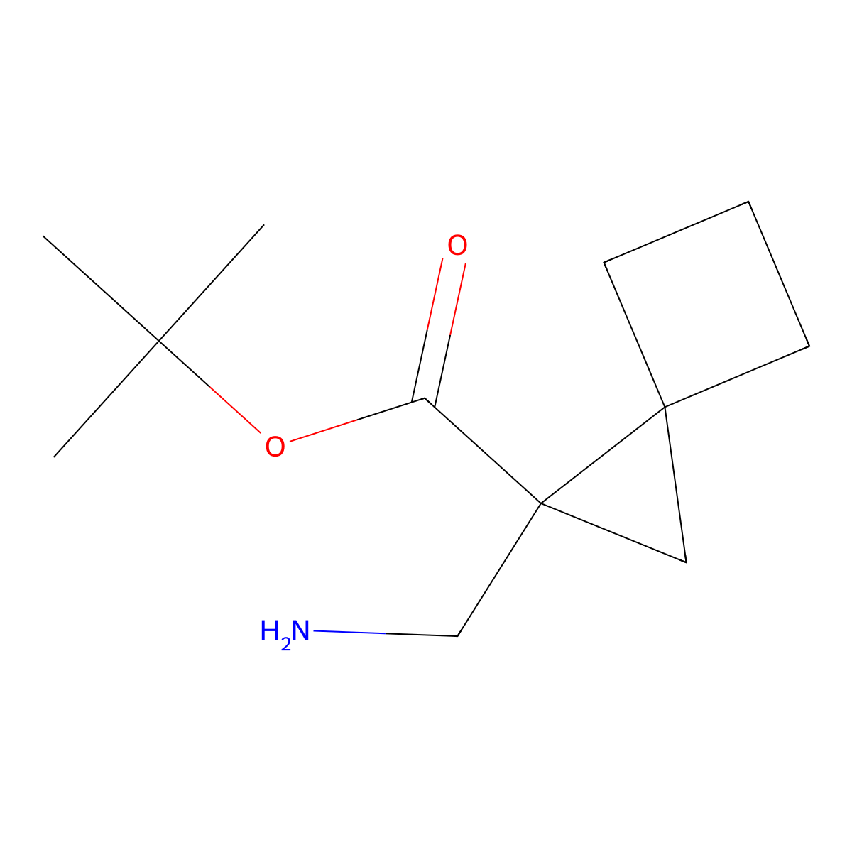 Tert-butyl 1-(aminomethyl)spiro[2.3]hexane-1-carboxylate molecular structure, CAS 2287318-02-7