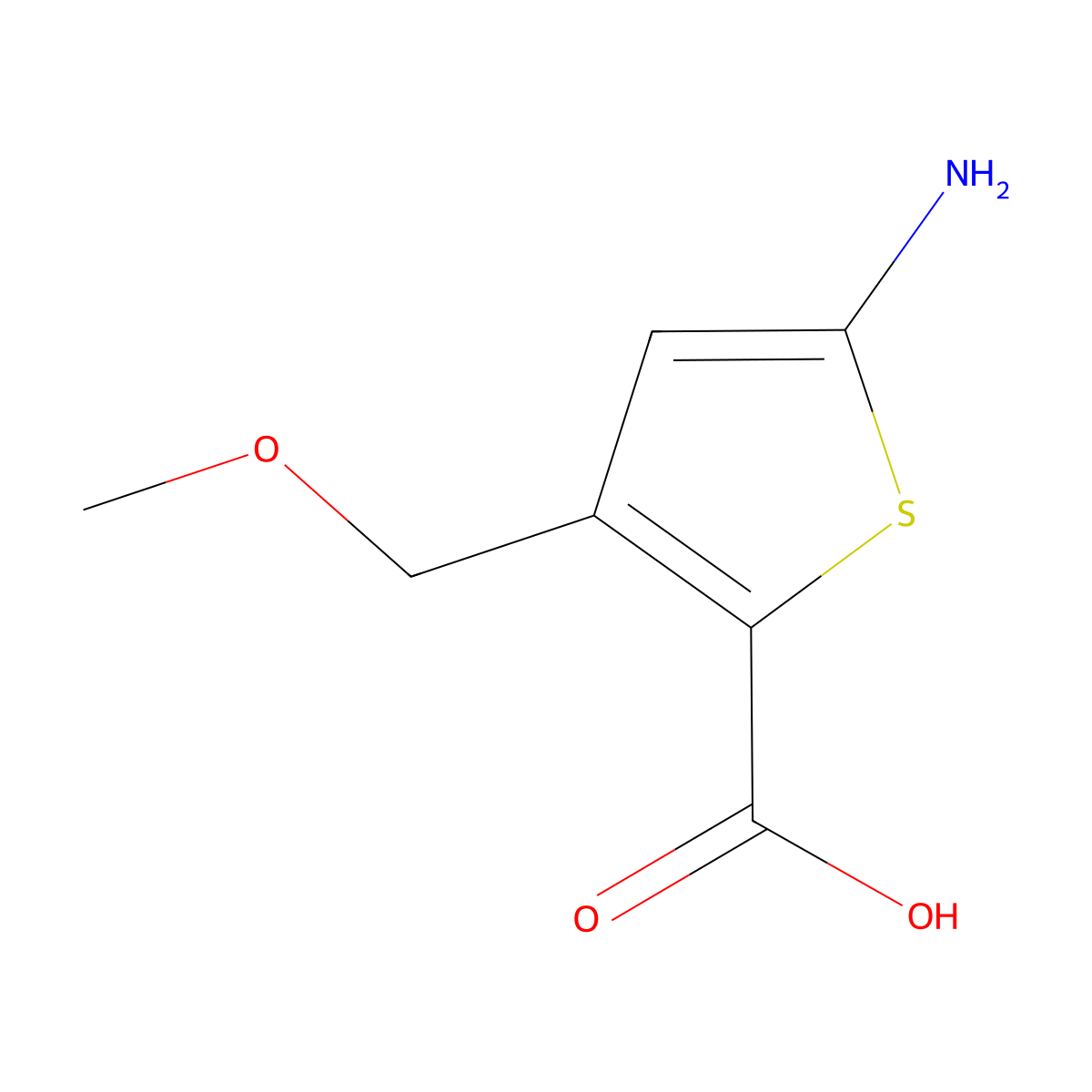 5-Amino-3-(methoxymethyl)thiophene-2-carboxylic acid molecular structure, CAS 2287318-19-6