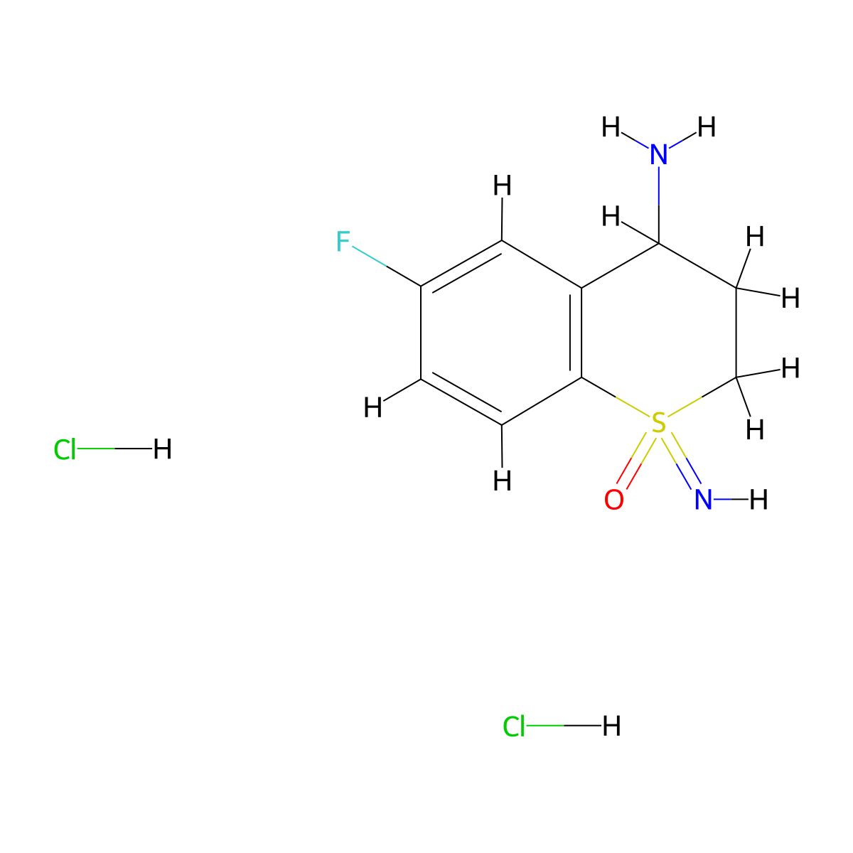 4-amino-6-fluoro-1-imino-3,4-dihydro-2H-1lambda6-benzothiopyran-1-one dihydrochloride molecular structure, CAS 2287318-28-7