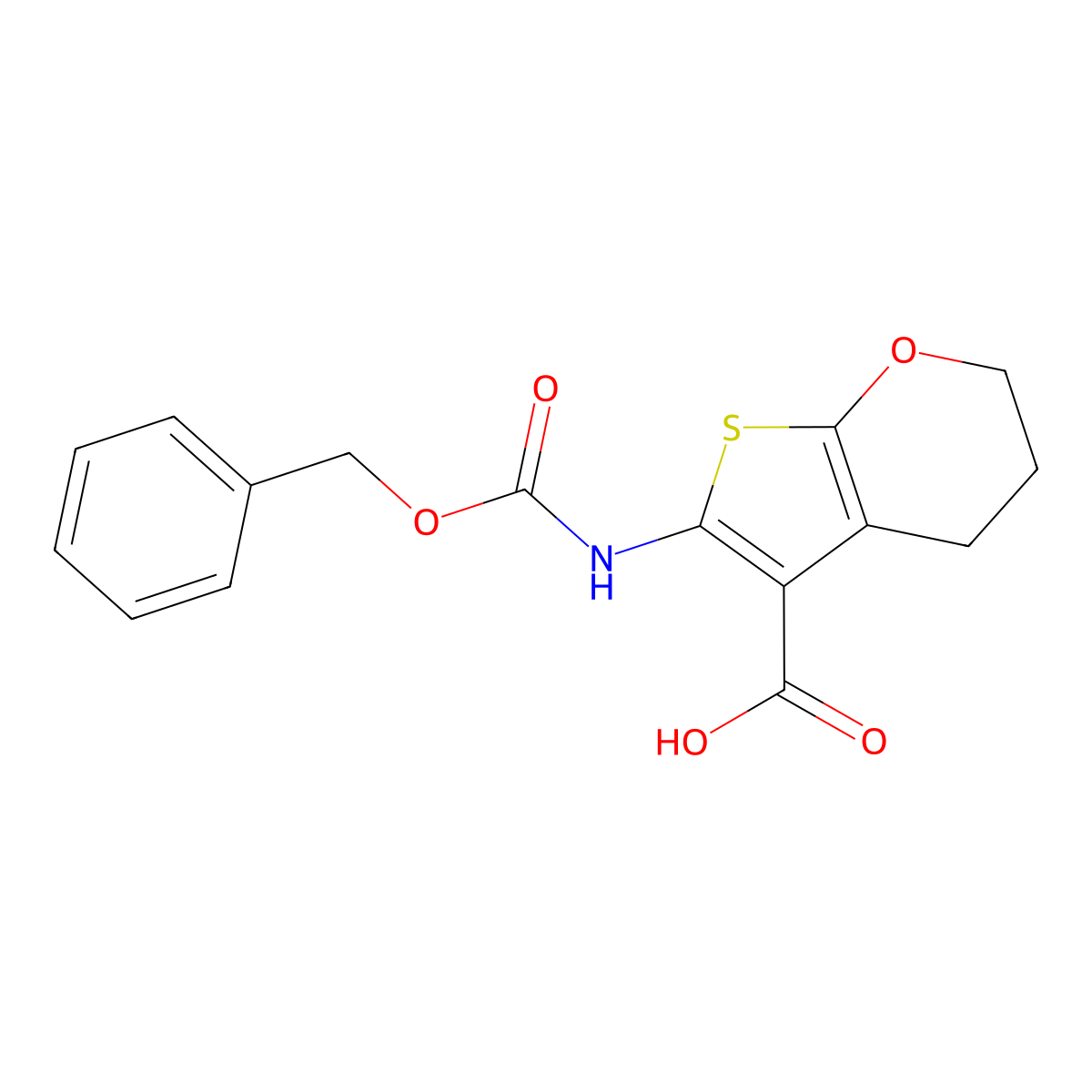 6-{[(benzyloxy)carbonyl]amino}-2H,3H,4H-thieno[2,3-b]pyran-5-carboxylic acid molecular structure, CAS 2287318-52-7