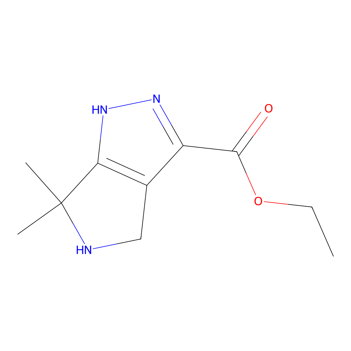 ethyl 6,6-dimethyl-1H,4H,5H,6H-pyrrolo[3,4-c]pyrazole-3-carboxylate molecular structure, CAS 2287318-58-3
