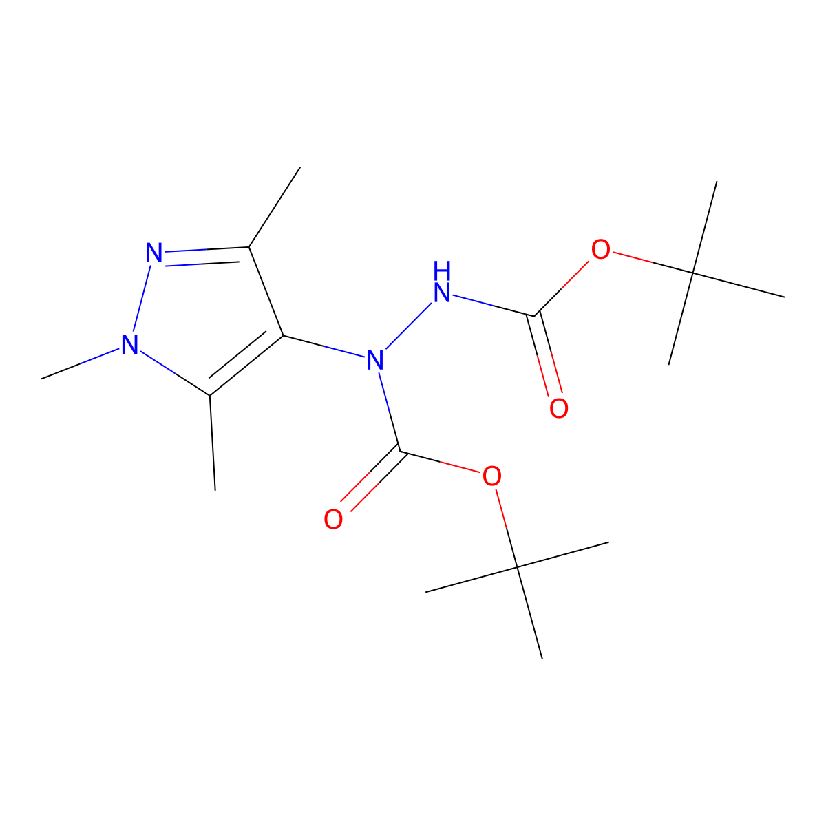 N'-[(tert-butoxy)carbonyl]-N-(trimethyl-1H-pyrazol-4-yl)(tert-butoxy)carbohydrazide molecular structure, CAS 2287319-28-0