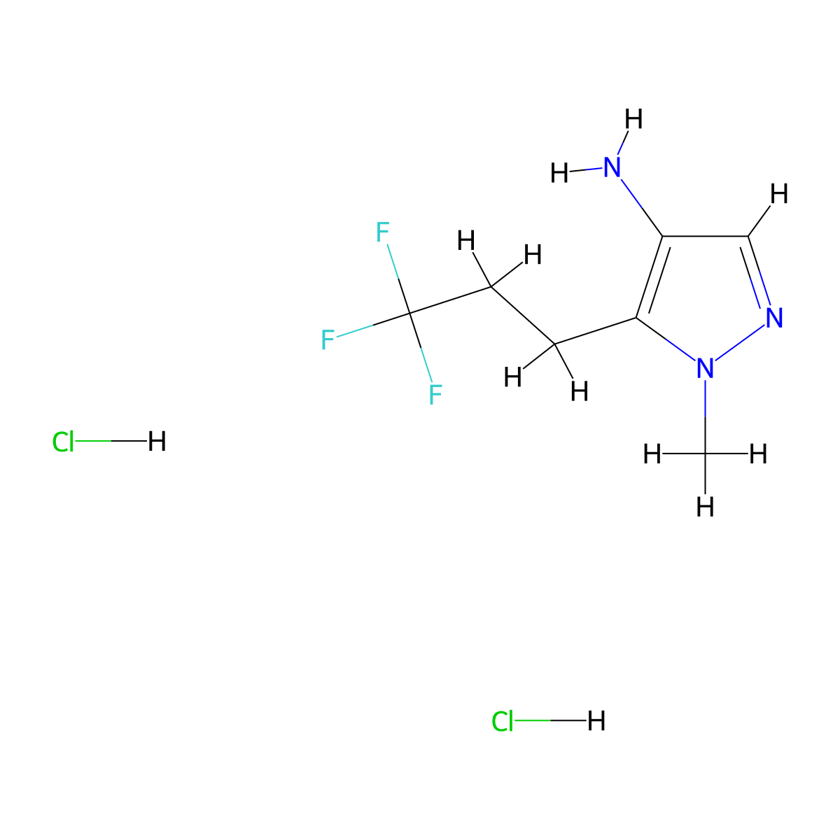 1-methyl-5-(3,3,3-trifluoropropyl)-1H-pyrazol-4-amine dihydrochloride molecular structure, CAS 2287322-52-3